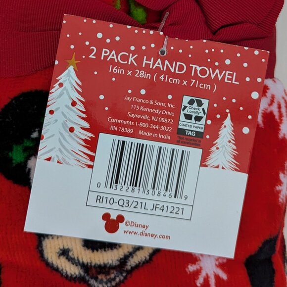 Disney* Holiday Mickey & Minnie Mouse 2 Pack Hand Towel Set~ Size 16" x 28" - Picture 3 of 6